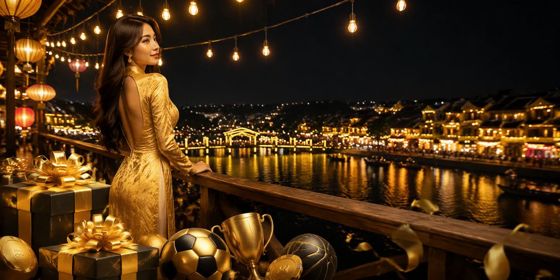 Phụ nữ mặc áo dài Hội An tham gia cá cược thể thao trực tuyến trong khung cảnh phố cổ