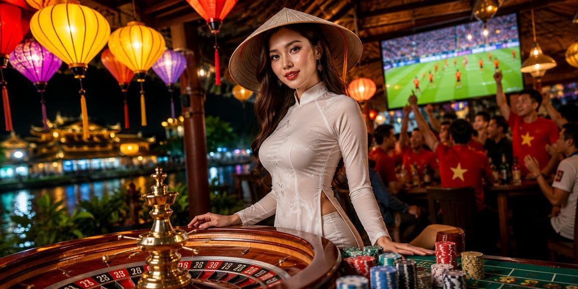 Cảnh chợ đêm Huế và không khí vui tươi gắn với trò chơi Roulette trực tuyến